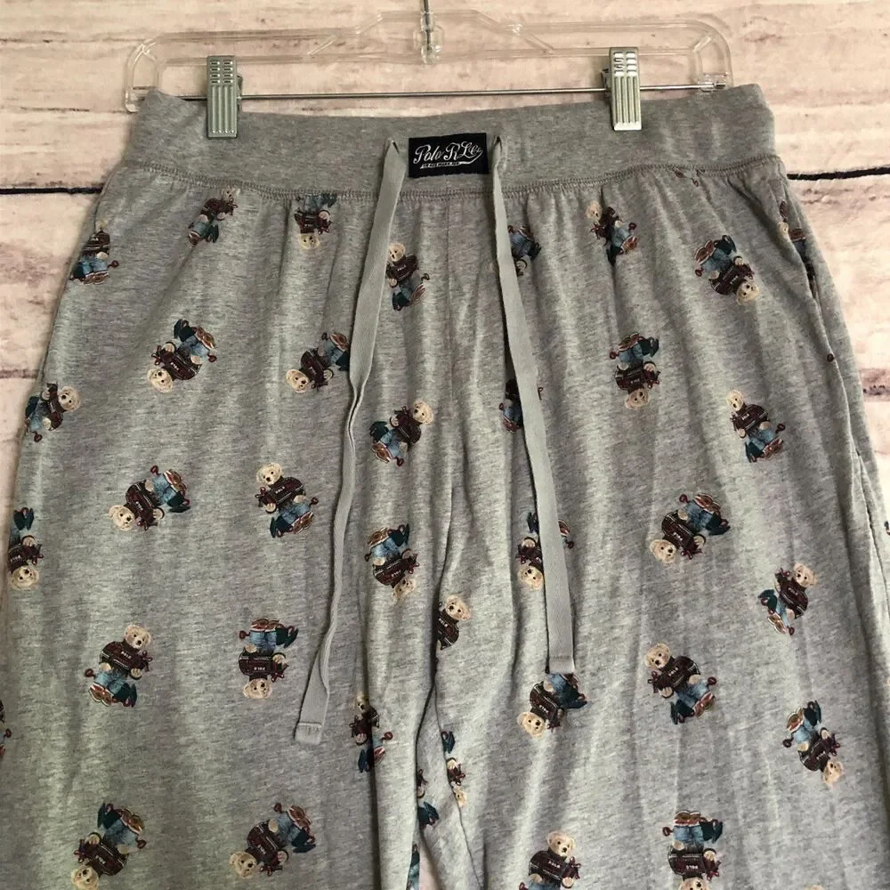 Polo Ralph Lauren Pajama Pants Mens M Gray Teddy Bear Sleep Loungewear Joggers